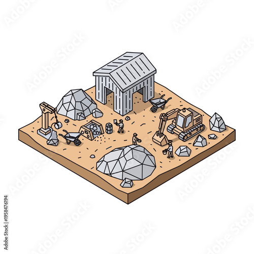 Isometric Illustration of Construction Site with Buildings.