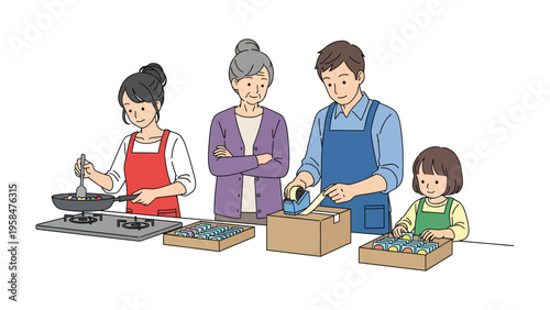 Family Together: A heartwarming illustration of a family engaged in various activities, embodying the essence of togetherness, love, and shared experiences.