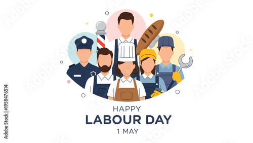 Labor Day Celebration: A vibrant and inclusive illustration, celebrating the contributions and dedication of the workforce with a diverse array of professionals, honoring their labor and commitment.