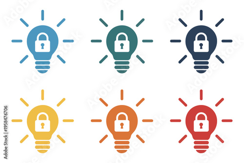 Patented solution light bulb with a lock illustration isolated on a white background, innovation and intellectual property concept, secure idea symbol, modern flat vector design for business, 