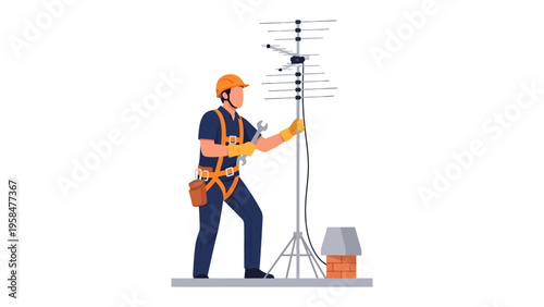 Technician at Work: A skilled technician diligently installs and maintains an antenna, showcasing expertise and commitment. 
