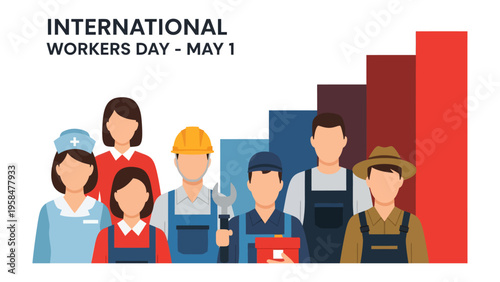 International Workers Day: A vibrant illustration that captures the essence of International Workers Day, the artwork showcases a diverse array of professionals, celebrating labor, solidarity.