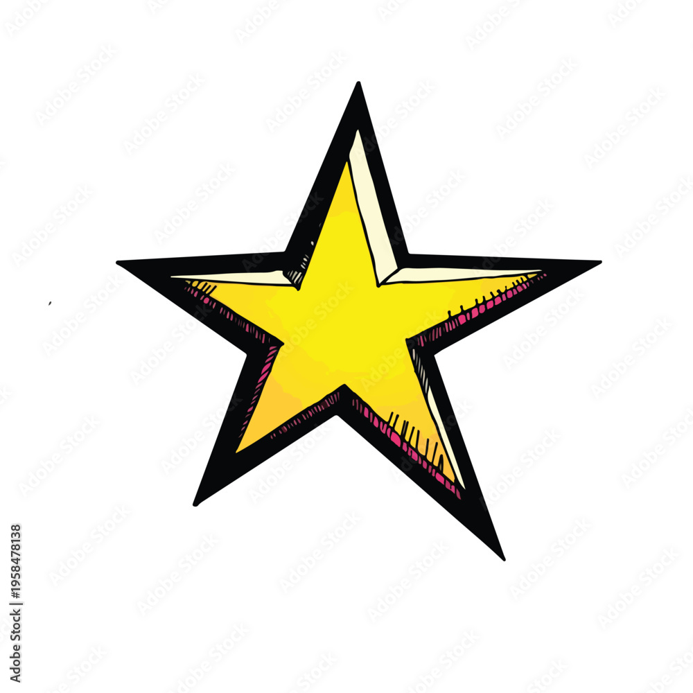 Obraz premium A bright yellow star with black outline.