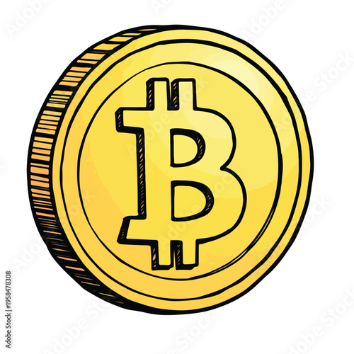 Golden Bitcoin cryptocurrency coin illustration.
