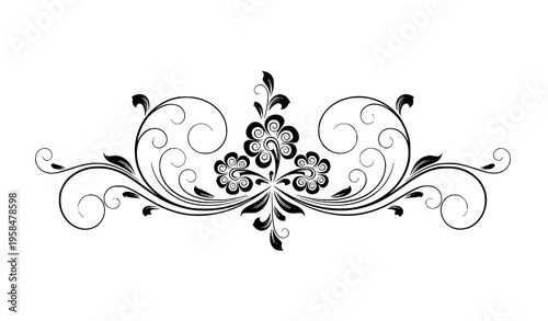 Foto Black floral swirl ornament vector elegant decorative flower design isolated on