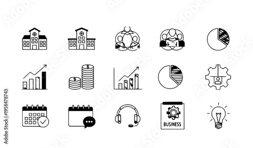 Small and medium enterprise editable stroke outline icon set vector isolated on white background