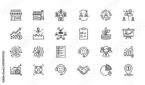 Business SME concept vector icons editable stroke outline small medium enterprises isolated on white