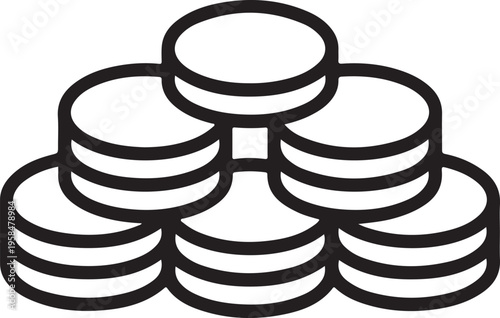 A simple line drawing depicts a stack of circular coins suggesting wealth or monetary value