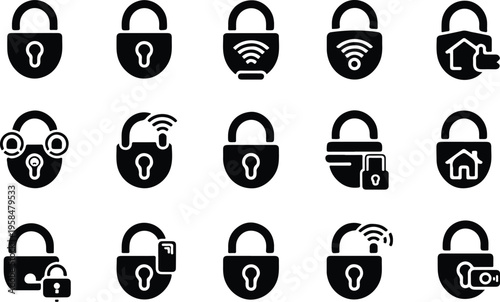 Smart Lock Collection Silhouette Icon Set