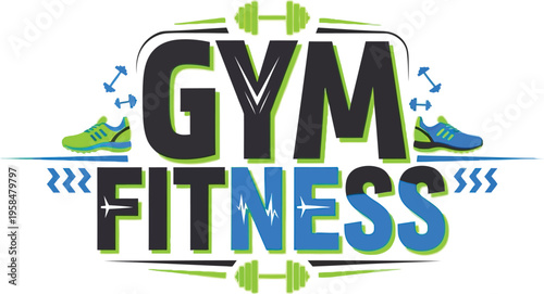 Modern Gym Fitness Brand Badge with Sport Equipment