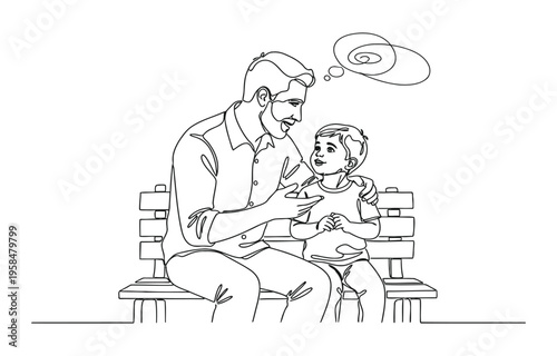 Continuous line drawing of young dad giving some wise advice talk to his child.