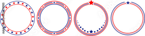 Patriotic red blue circular star frame set American celebration badge border design collection