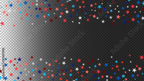 Patriotic star confetti border frame with red blue and white stars celebration design