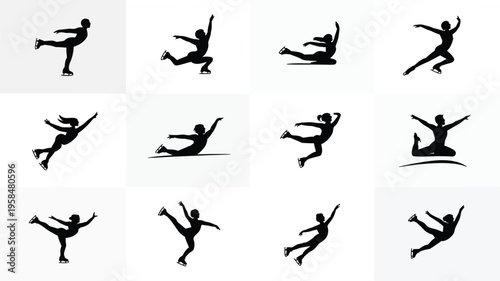 Dynamic silhouettes of active people performing parkour jumping and balancing in mid air modern black and white vector illustration energetic athletic movements isolated