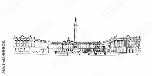 Sketch of the winter palace and alexander column in saint petersburg