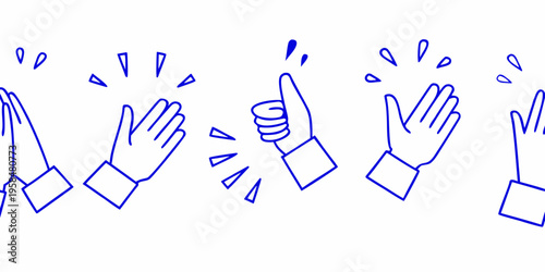 A series of blue line drawing hands shown clapping and celebrating