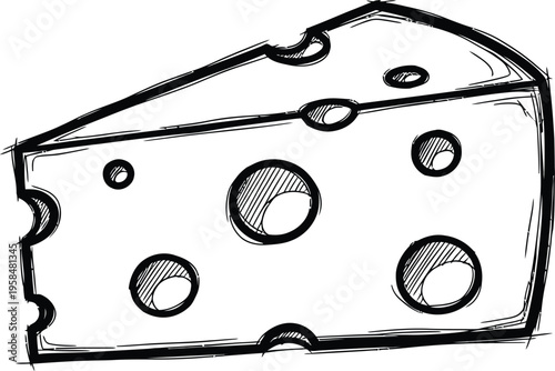 Hand-Drawn Cheese Wedge Illustration With Holes