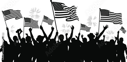 Independence day celebration silhouette with american flags