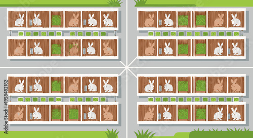 Cute Bunnies and Carrots in Cages Array.