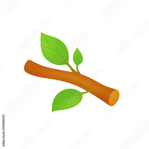 Flat vector illustration of a tree branch with green leaves. Simple natural element symbolizing growth, spring, ecology, and freshness. Isolated on a clean background.