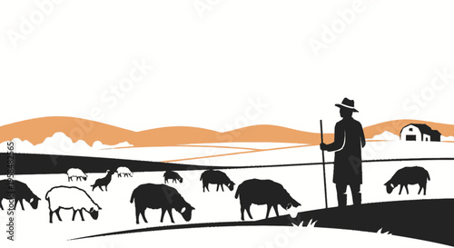 Silhouette of a Shepherd Watching Over His Flock.