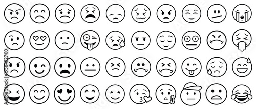 Collection of various emoticon faces on white background