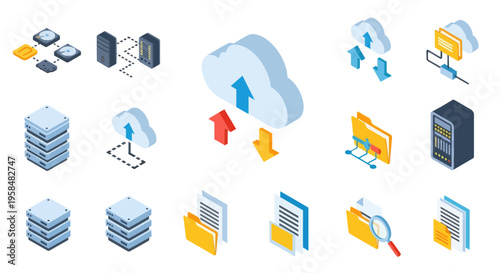 Cloud computing data storage icons.