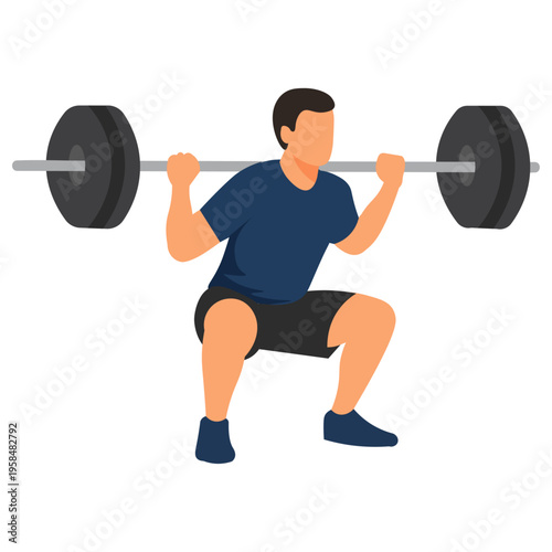 Man Barbell Overhead Press Weightlifting Exercise Vector Illustration