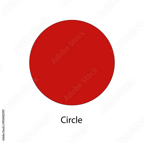 Circle red round geometric shape illustration with black stroke on transparent background