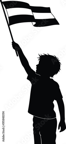 Independence day silhouette celebration with flag