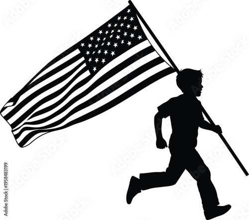 Independence day american flag silhouette running free