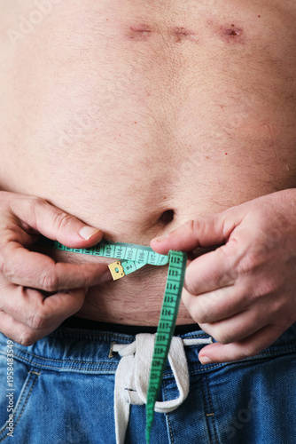 close-up of a fat man's belly