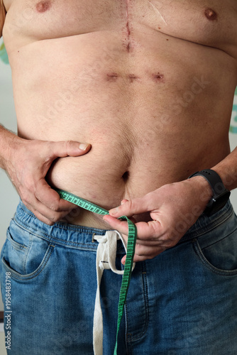 close-up of a fat man's belly