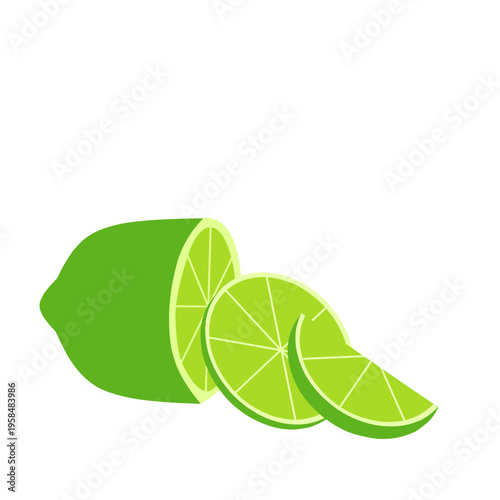 whole half lime slice vector set. flat collection of lime element. Illustration of lime slice