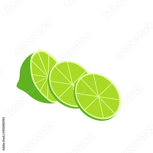 whole half lime slice vector set. flat collection of lime element. Illustration of lime slice