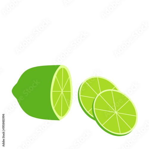 whole half lime slice vector set. flat collection of lime element. Illustration of lime slice