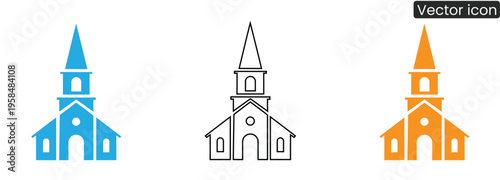 A set of church icons in different colors for various design applications