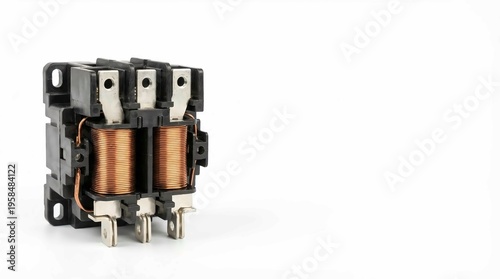 Plakat Electrical Contactor Relay Component with Copper Coils on White Background