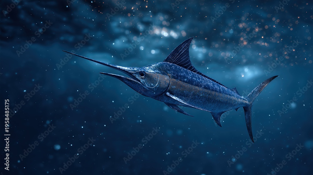 Obraz premium Majestic Swordfish Swimming in Deep Water