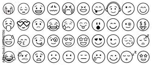 Collection of various emoticon faces on white background