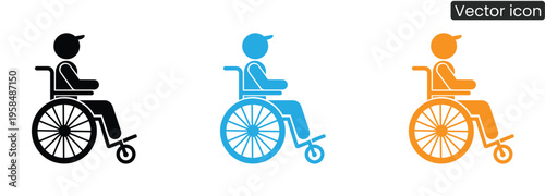 A set of vector icons depicting people in wheelchairs, ideal for accessibility and disability-related projects