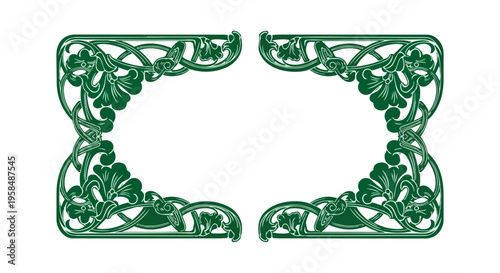 Decorative green floral frame on black background