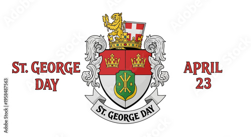 St George Day crest with shield and lion isolated on transparent background