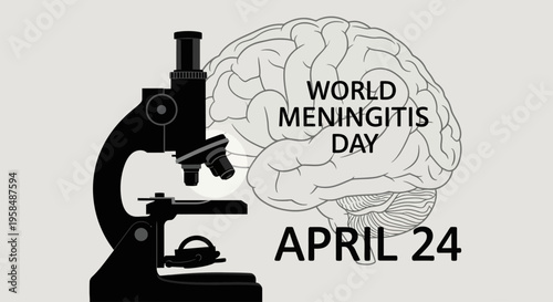 Microscope and human brain graphic for World Meningitis Day awareness, isolated on transparent background