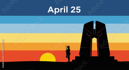Anzac Day soldier silhouette at memorial monument during colorful sunrise isolated on transparent background