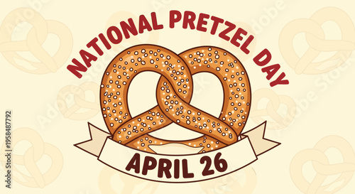 Illustration of a classic knot pretzel celebrating National Pretzel Day on April 26, isolated on transparent background