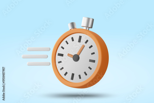 3d vector of orange stopwatch with motion lines for fast delivery time management business productivity speed urgent countdown deadline schedule graphic icon element isolated on blue background.