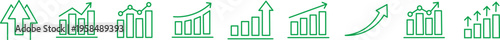 Growth icon set. Containing arrow up, growing graph, business chart icons.