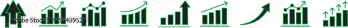 Growth icon set. Containing arrow up, growing graph, business chart icons.