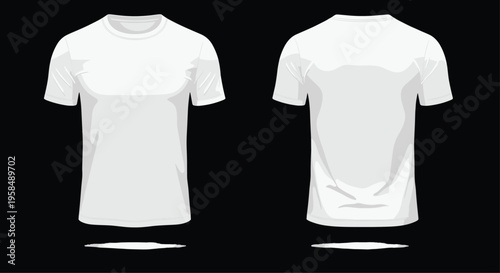Plain white t‑shirt front and back view, apparel mockup design, fashion clothing template, modern minimal garment illustration, digital background concept